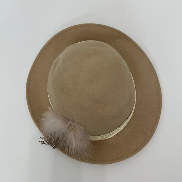 Doeskin Geo W Bollman & Co Felt Wool Hat Made in USA Vintage Beige Feather main image 8